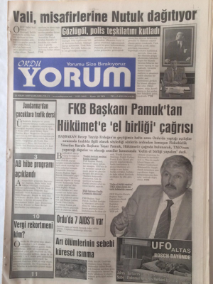 Ordu Yorum Gazetesi 11 Nisan 2007 - FKB Başkanı Pamuktan Hükümete El Birliği Çağrısı GZ23248 - 1