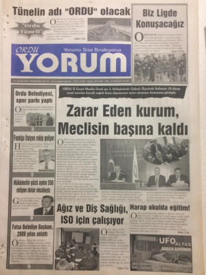 Ordu Yorum Gazetesi 11 Ocak 2007 - Zarar Eden Kurum Meclisin Başına Kaldı GZ23414 - 1