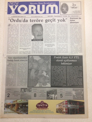 Ordu Yorum Gazetesi 12 Ağustos 2005 - Orduda Teröre Geçit Yok GZ23517 - 1