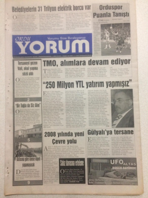 Ordu Yorum Gazetesi 12 Şubat 2007 - Belediyelerin 31 Trilyon Elektrik Borcu Var GZ23273 - 1