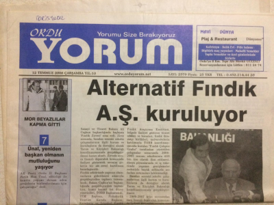 Ordu Yorum Gazetesi 12 Temmuz 2006 - Alternatif Fındık Aş Kuruluyor GZ24794 - 1