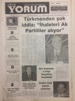 Ordu Yorum Gazetesi 13 Haziran 2006 - Şok İddia İhaleleri AKP liler Alıyor GZ23342 - 1