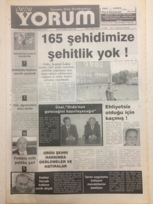 Ordu Yorum Gazetesi 13 Nisan 2006 - 165 Şehidimize Şehitlik Yok GZ23298 - 1