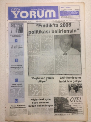 Ordu Yorum Gazetesi 13 Temmuz 2006 - Chp Komisyonu Fındık İçin Geliyor GZ23366 - 1
