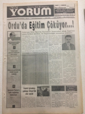 Ordu Yorum Gazetesi 14 Ağustos 2006 - Orduda Eğitim Çöküyor GZ23491 - 1