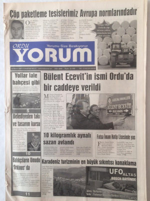 Ordu Yorum Gazetesi 14 Nisan 2007 - Bülent Ecevitin İsmi Orduda Bir Caddeye Verildi GZ23251 - 1