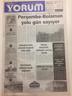 Ordu Yorum Gazetesi 14 Şubat 2006 - Perşembe-Bolaman Yolu Gün Sayıyor GZ23442 - 1