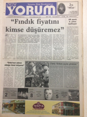 Ordu Yorum Gazetesi 15 Ağustos 2005 - Fındık Fiyatını Kimse Düşüremez GZ23518 - 1