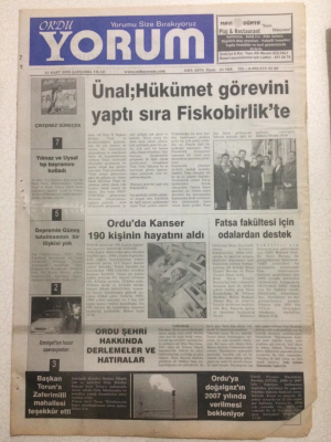 Ordu Yorum Gazetesi 15 Mart 2006 - Hükümet Görevini Yaptı Sıra Fiskobirlikte GZ23467 - 1