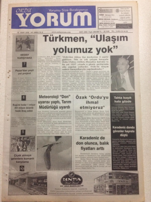 Ordu Yorum Gazetesi 15 Şubat 2006 - Türkmen,Ulaşım Yolumuz Yok GZ23443 - 1