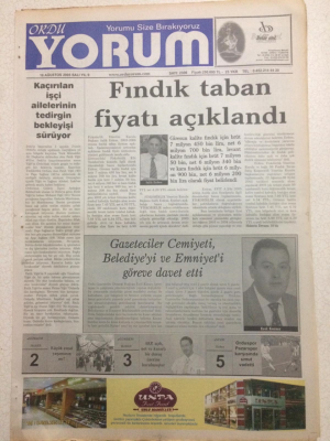 Ordu Yorum Gazetesi 16 Ağustos 2005 - Fındık Taban Fiyatı Açıklandı GZ23518 - 1