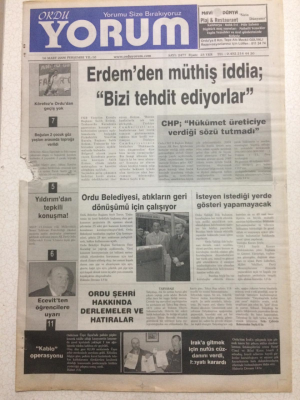 Ordu Yorum Gazetesi 16 Mart 2006 - Erdemden Müthiş İddiaBizi Tehdit Ediyorlar GZ23468 - 1
