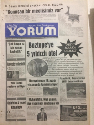 Ordu Yorum Gazetesi 16 Ocak 2007 - Boztepeye 5 Yıldızlı Otel GZ23417 - 1