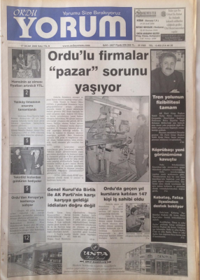 Ordu Yorum Gazetesi 17 Ocak 2006 - Ordulu Firmalar Pazar Sorunu Yaşıyor GZ23153 - 1