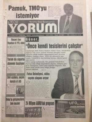 Ordu Yorum Gazetesi 17 Ocak 2007 - Pamuk, Tmoyu İstemiyor GZ23418 - 1