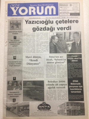 Ordu Yorum Gazetesi 17 Şubat 2006 - Yazıcıoğlu Çetelere Gözdağı Verdiler GZ23445 - 1