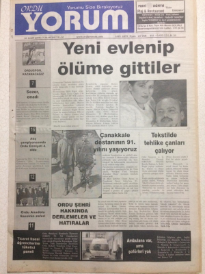 Ordu Yorum Gazetesi 18 Mart 2006 - Yeni Evlenip Ölüme Gittiler GZ23470 - 1