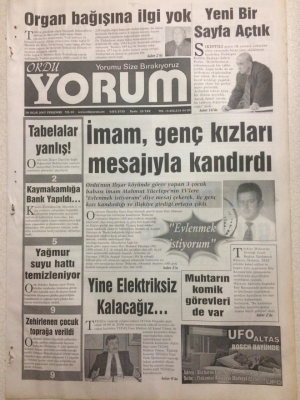 Ordu Yorum Gazetesi 18 Ocak 2007 - İmam, Genç Kızları Mesajıyla Kandırdı GZ23419 - 1