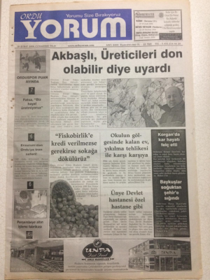 Ordu Yorum Gazetesi 18 Şubat 2006 - Akkbaşlı Üreticileri Don Olabilir Diye Uyardı GZ23446 - 1