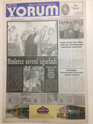 Ordu Yorum Gazetesi 19 Ağustos 2005 - Yüksel Poyrazı Binlerce Seveni Uğurladı GZ23521 - 1