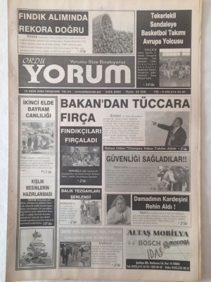 Ordu Yorum Gazetesi 19 Ekim 2006 - Bakandan Tüccara Fırça GZ23181 - 1