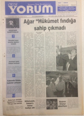 Ordu Yorum Gazetesi 19 Haziran 2006 - Mehmet AğarHükümet Fındığa Sahip Çıkmadı GZ23346 - 1