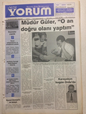Ordu Yorum Gazetesi 2 Ağustos 2006 - Müdür GülerO An Doğru Olanı Yaptım GZ23482 - 1