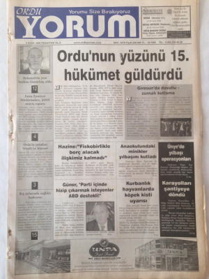 Ordu Yorum Gazetesi 2 Ocak 2006 - Ordunun Yüzünü 15. Hükümet Güldürdü GZ23145 - 1