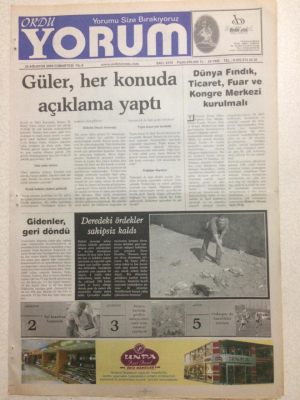 Ordu Yorum Gazetesi 20 Ağustos 2005 - Güler Her Konuda Açıklama Yaptı GZ23522 - 1