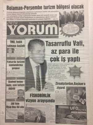 Ordu Yorum Gazetesi 20 Ocak 2007 - Tasarruflu Vali Az Para İle Çok İş Yaptı GZ23421 - 1