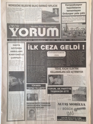 Ordu Yorum Gazetesi 21 Ekim 2006 - Karşıyakaspor Hazırlıklarını Tamamlayan Orduspor Yola Çıktı GZ23183 - 1