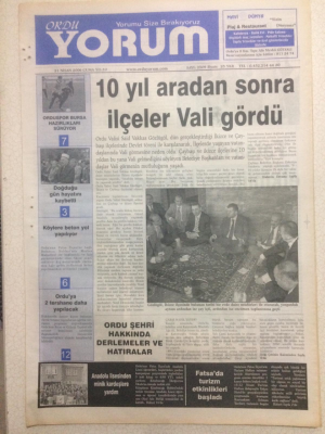 Ordu Yorum Gazetesi 21 Nisan 2006 - 10 Yıl Aradan Sonra İlçeler Vali Gördü GZ23304 - 1