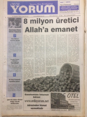 Ordu Yorum Gazetesi 21 Temmuz 2006 - 8 Milyon Üretici Allaha Emanet GZ23374 - 1