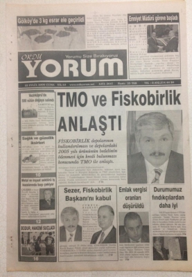 Ordu Yorum Gazetesi 22 Eylül 2006 - TMO Ve Fiskobirlik Anlaştı GZ23387 - 1