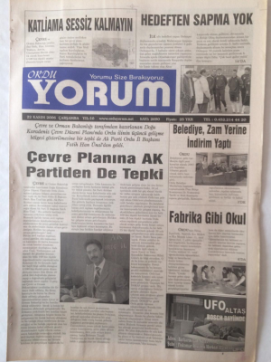 Ordu Yorum Gazetesi 22 Kasım 2006 - Çevre Planına Ak Partiden De Tepki GZ23232 - 1