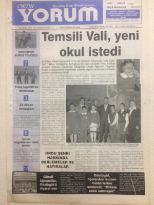 Ordu Yorum Gazetesi 22 Nisan 2006 - Temsili Vali Yeni Okul İstedi GZ23305 - 1