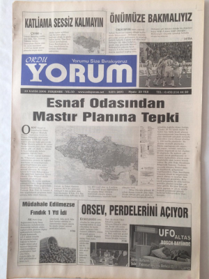 Ordu Yorum Gazetesi 23 Kasım 2006 - Esnaf Odasından Mastır Planına Tepki GZ23233 - 1