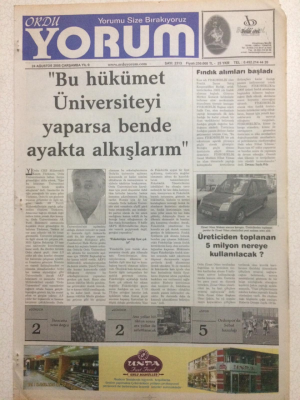 Ordu Yorum Gazetesi 24 Ağustos 2005 - Üreticiden Toplanan 5 Milyon Nereye Kullanılacak GZ23525 - 1