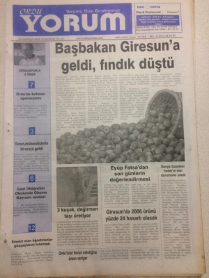 Ordu Yorum Gazetesi 24 Haziran 2006 - Başbakan Giresuna Geldi,Fındık Düştü GZ23351 - 1