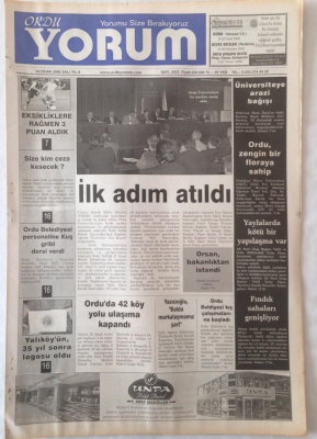 Ordu Yorum Gazetesi 24 Ocak 2006 - YazıcıoğluBalda Markalaşmamız Lazım GZ23159 - 1