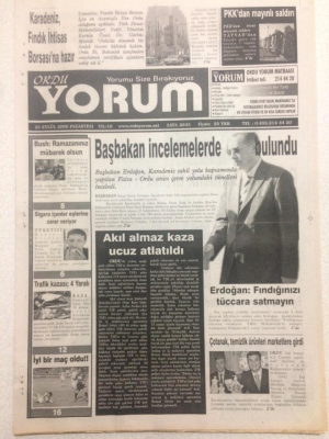 Ordu Yorum Gazetesi 25 Eylül 2006 - Başbakan İncelemelerde Bulundu GZ23389 - 1