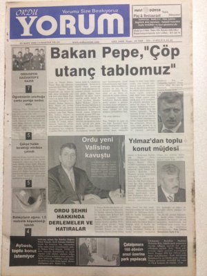 Ordu Yorum Gazetesi 25 Mart 2006 - Bakan PepeÇöp Utanç Tablomuz GZ23476 - 1