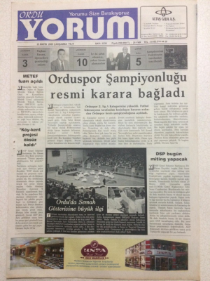 Ordu Yorum Gazetesi 25 Mayıs 2005 - Orduspor Şampiyonluğu Resmi Karara Bağladı GZ23543 - 1