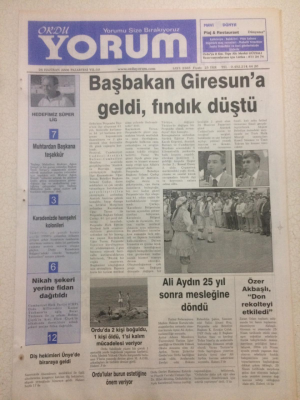 Ordu Yorum Gazetesi 26 Haziran 2006 - Başbakan Giresuna Geldi Fındık Düştü GZ23352 - 1