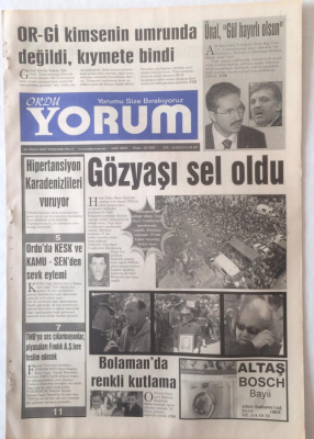 Ordu Yorum Gazetesi 26 Nisan 2007 - Gözyaşı Sel Oldu, Ünal, Gül Hayırlı Olsun GZ23261 - 1