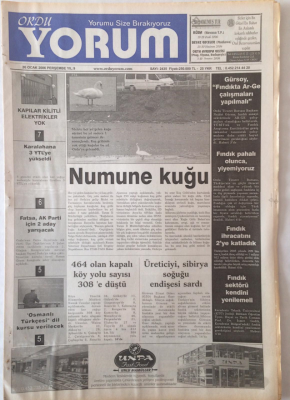 Ordu Yorum Gazetesi 26 Ocak 2006 - Numune Kuğu,Fındık İhracatını İkiye Katladık GZ23161 - 1