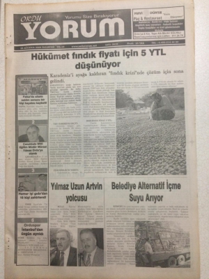 Ordu Yorum Gazetesi 28 Ağustos 2006 - Hükümet Fındık Fiyatı İçin 5 YTL Düşünüyor GZ23503 - 1