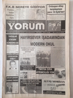 Ordu Yorum Gazetesi 28 Ekim 2006 - Hayırsever İş Adamından Modern Okul GZ23186 - 1