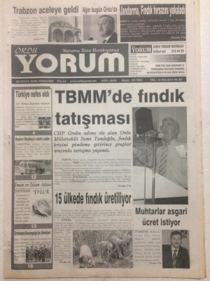 Ordu Yorum Gazetesi 28 Eylül 2006 - TBMMde Fındık Tartışması GZ23392 - 1