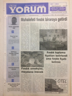Ordu Yorum Gazetesi 28 Temmuz 2006 - Fındık Emekçisi Meydana İnecek GZ23380 - 1